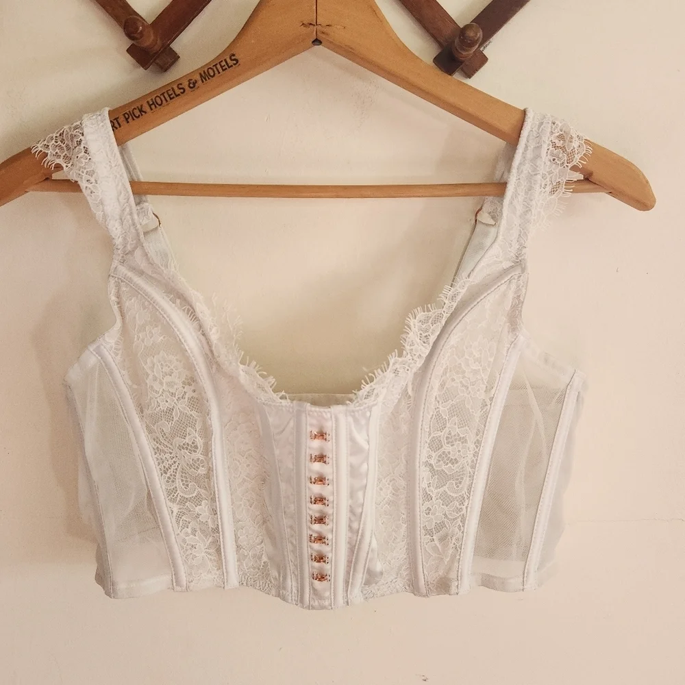 Victorias Secret Dream Angels White Lace Corset Top Unlined XL Extra Large - Picture 1 of 7
